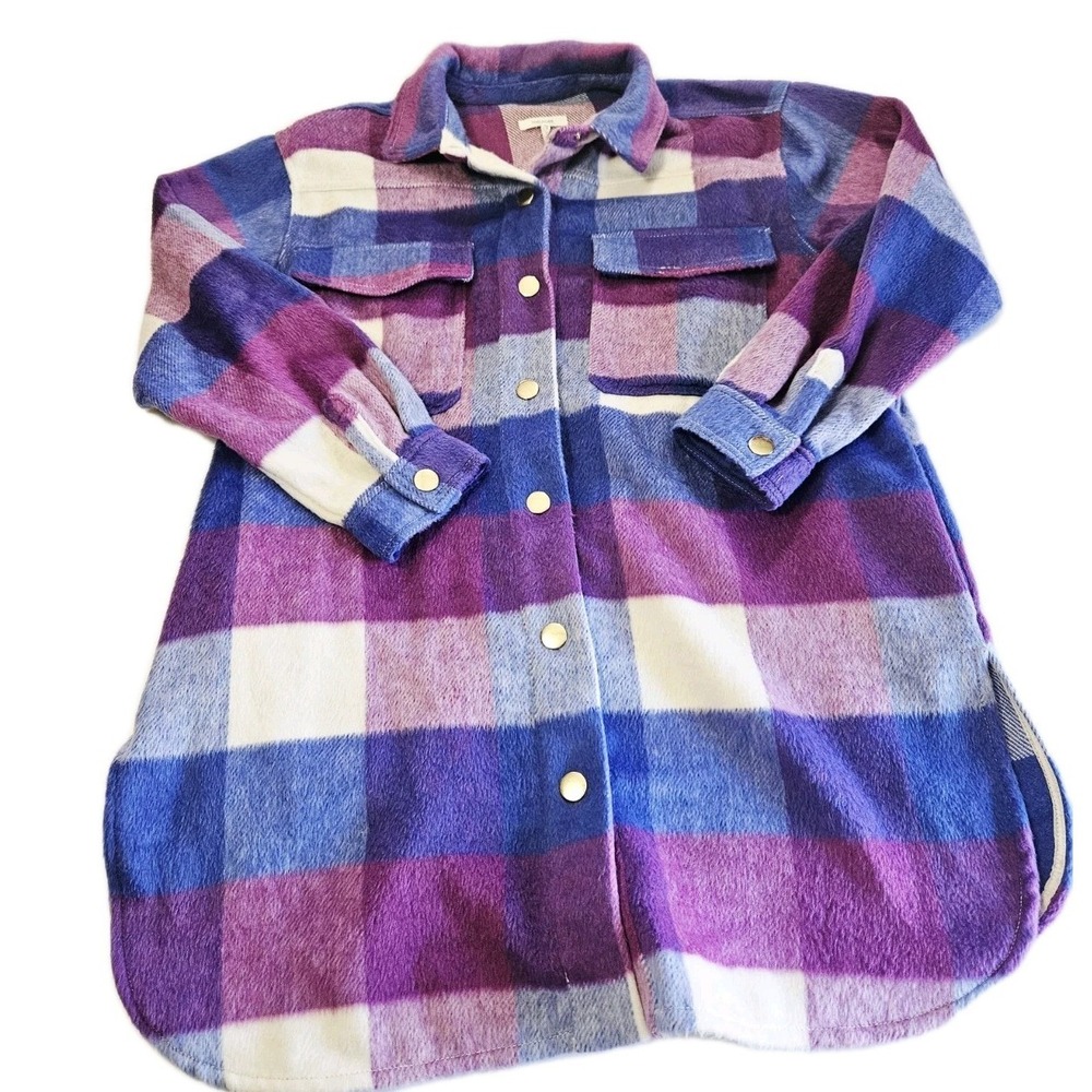 NWT Maurices Multicolor Purple Plaid Shacket Women 0X Button Up Flannel‎